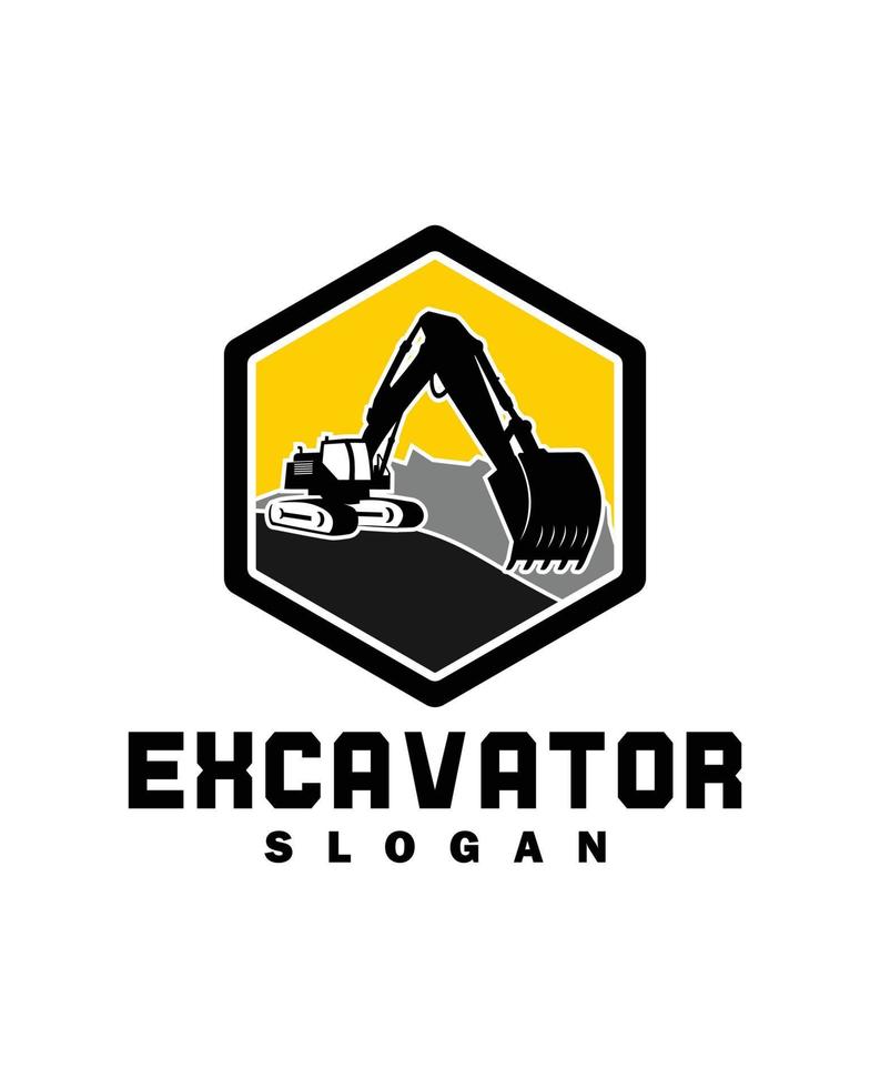 modelo de logotipo de escavadeira, equipamento pesado para logotipo de construção vetor