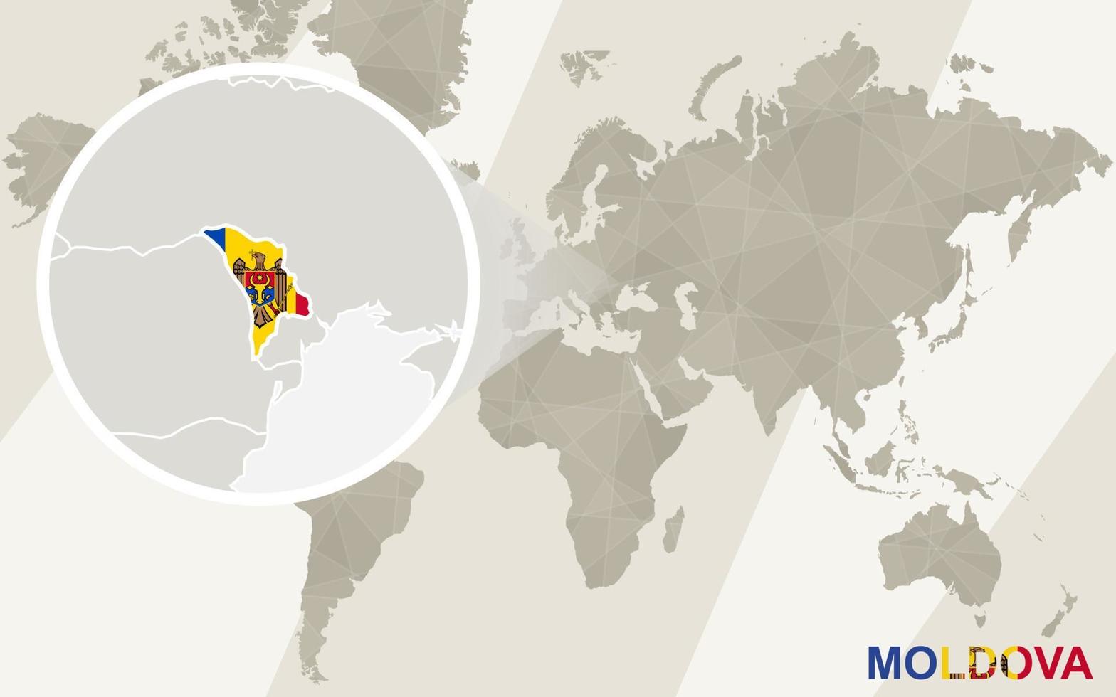 zoom no mapa e na bandeira da Moldávia. mapa mundial. vetor