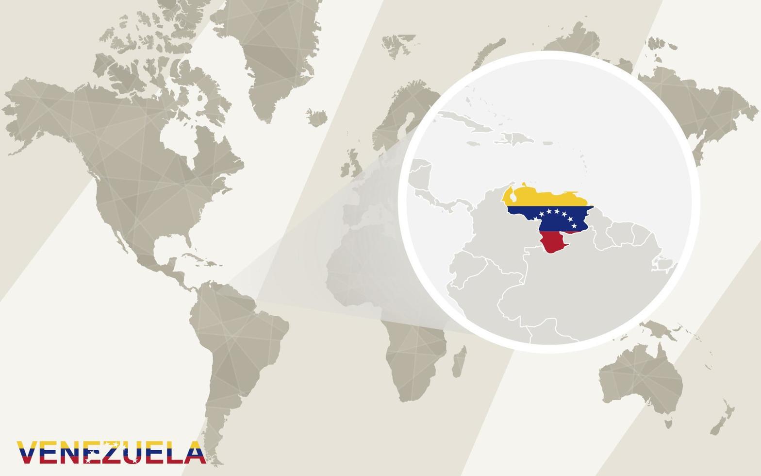 zoom no mapa e bandeira da venezuela. mapa mundial. vetor