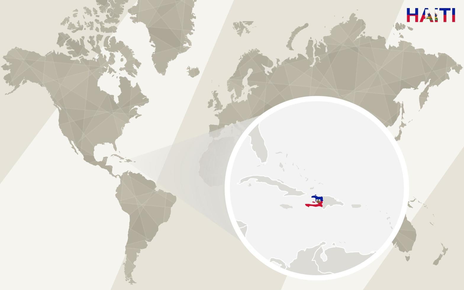 zoom no mapa e na bandeira do haiti. mapa mundial. vetor