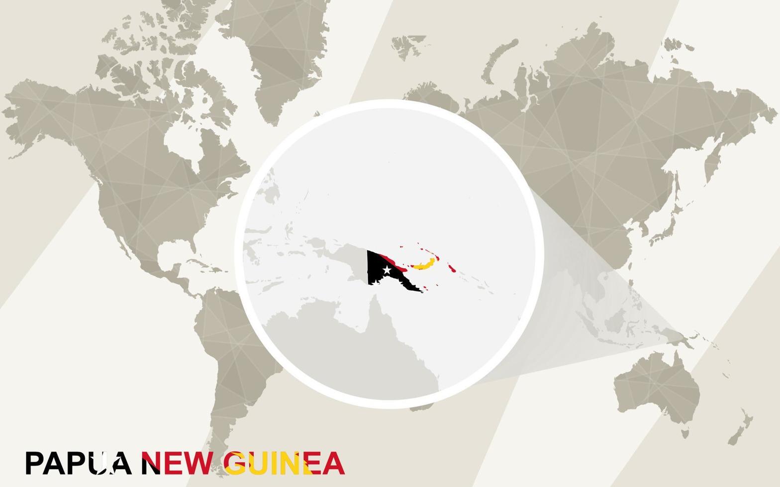 zoom no mapa e na bandeira de papua nova guiné. mapa mundial. vetor