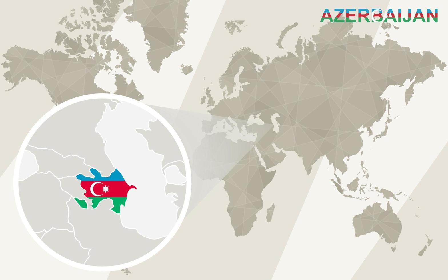 zoom no mapa e na bandeira do azerbaijão. mapa mundial. vetor