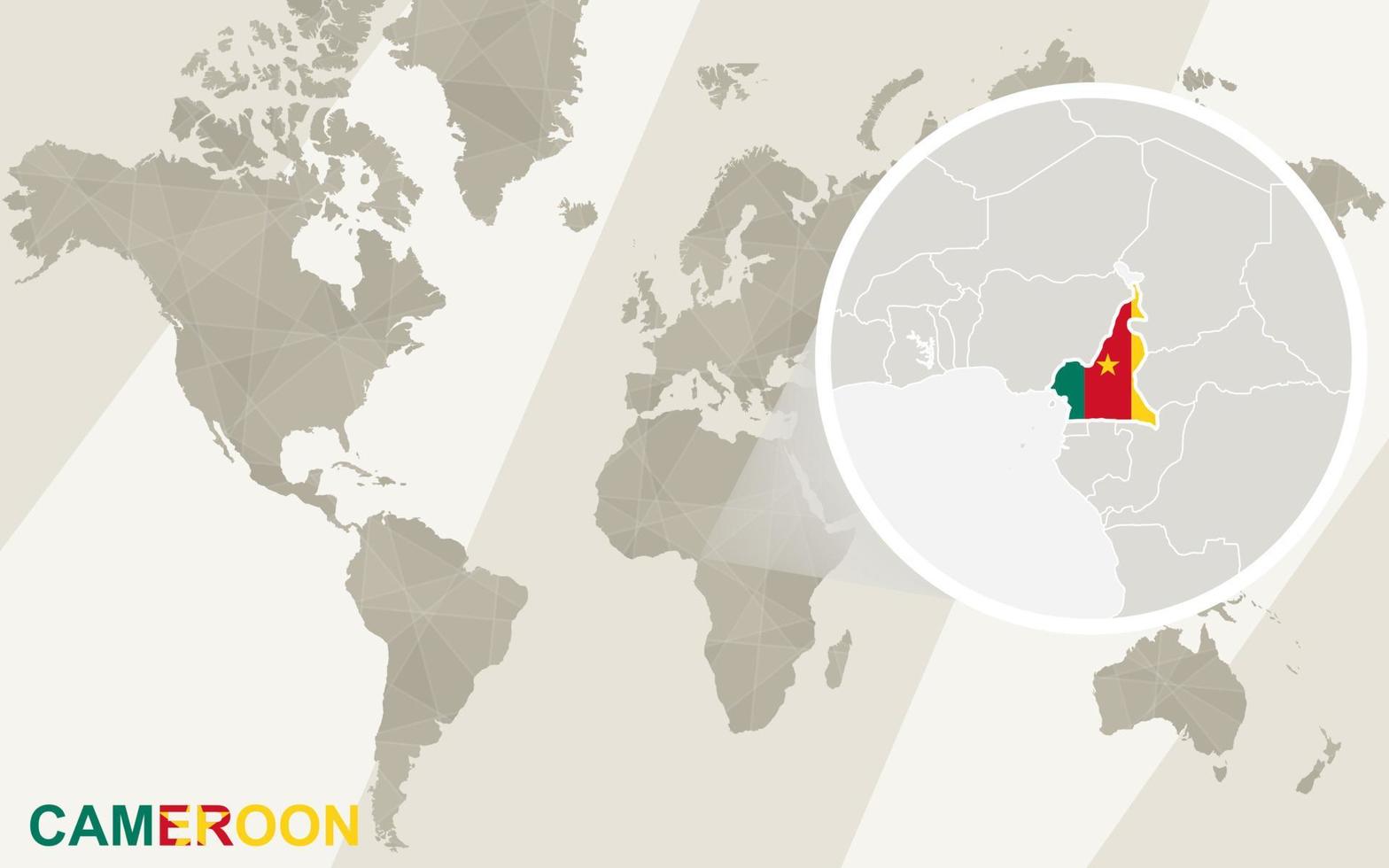 zoom no mapa e bandeira de camarões. mapa mundial. vetor