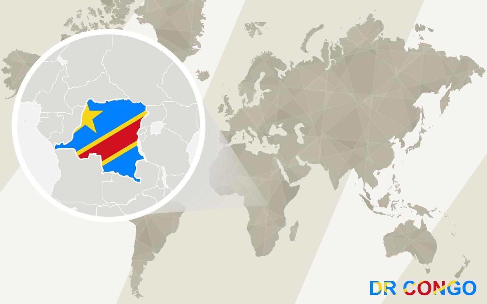 zoom no mapa e na bandeira do dr congo. mapa mundial. vetor