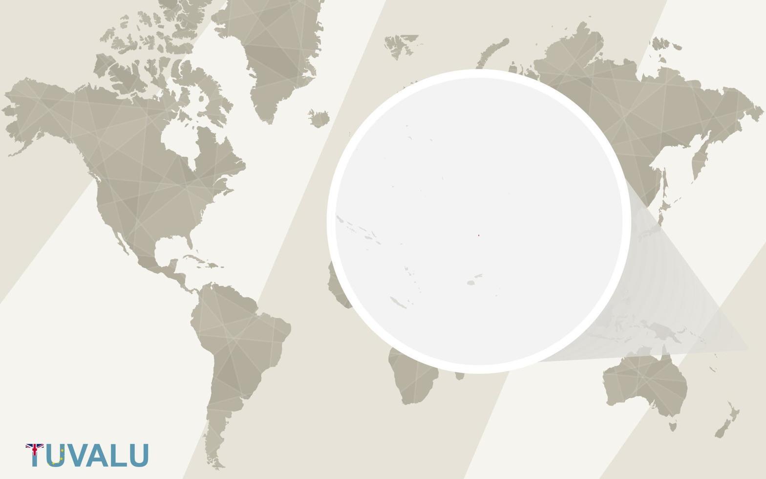 zoom no mapa e bandeira de tuvalu. mapa mundial. vetor