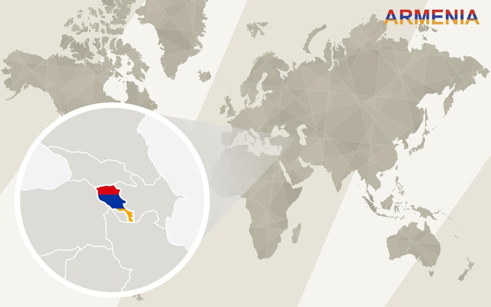 zoom no mapa e na bandeira da armênia. mapa mundial. vetor