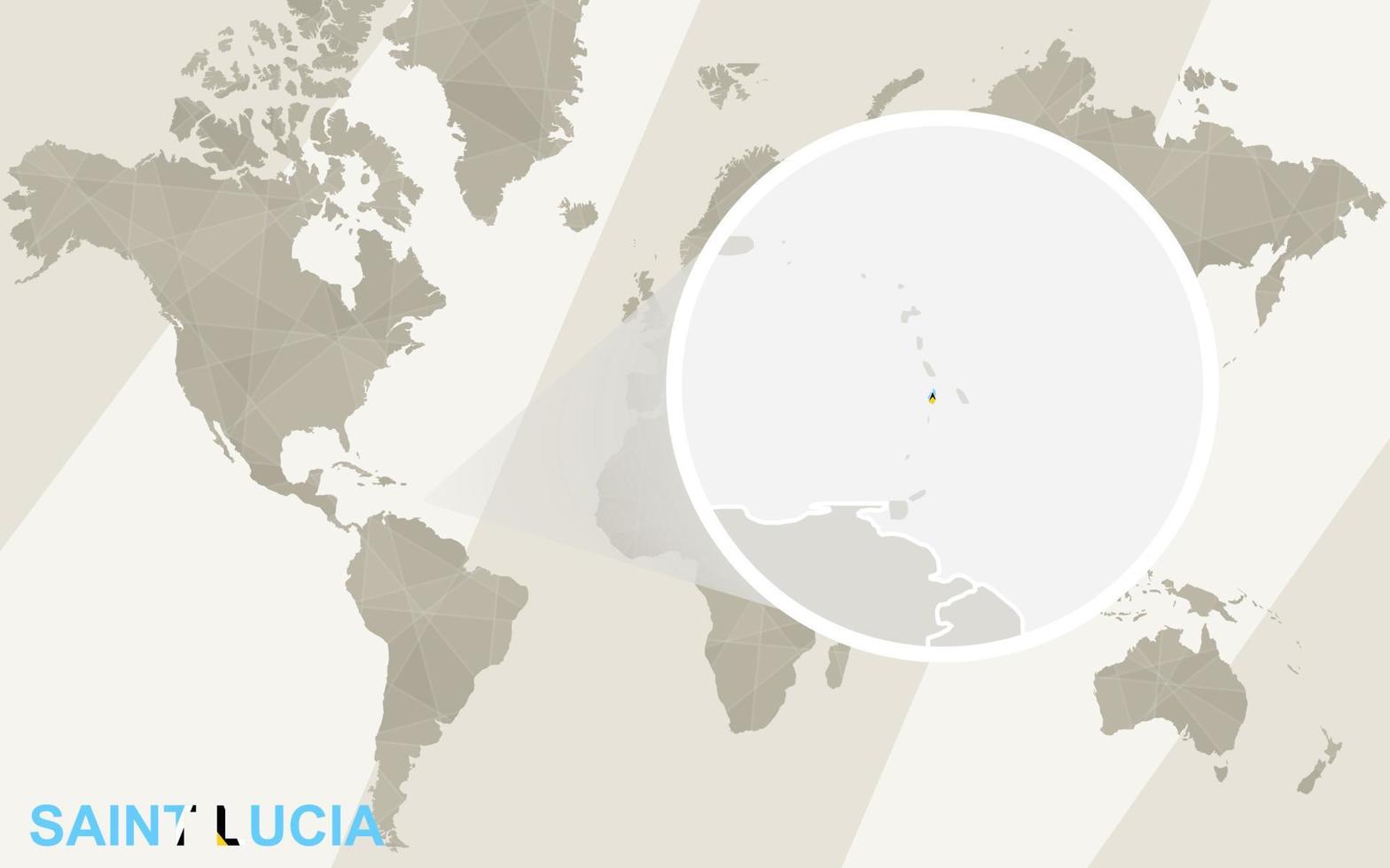 zoom no mapa e na bandeira de santa lúcia. mapa mundial. vetor