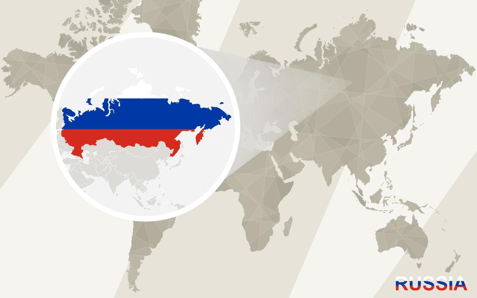 zoom no mapa e bandeira da rússia. mapa mundial. vetor