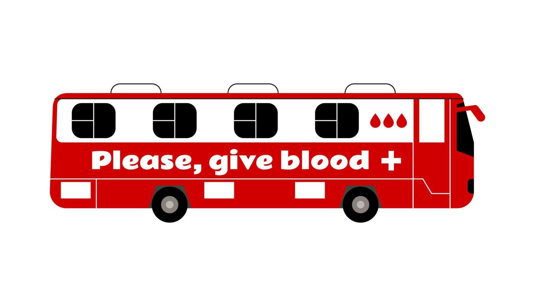 ônibus móvel de doação de sangue. transporte médico. doação, conceito de caridade. ilustração vetorial plana de cor isolada no fundo branco vetor