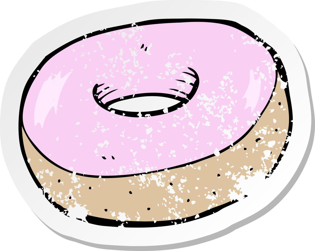 adesivo retrô angustiado de um donut de desenho animado vetor