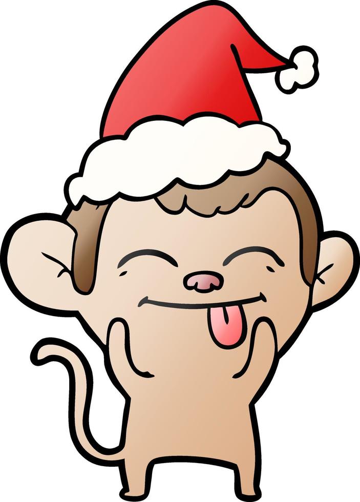 desenho de gradiente engraçado de um macaco usando chapéu de papai noel vetor