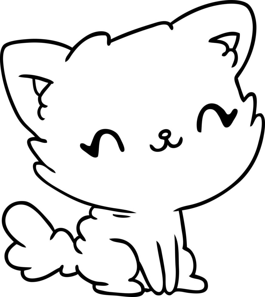 desenho de linha gato fofo kawaii fofo vetor