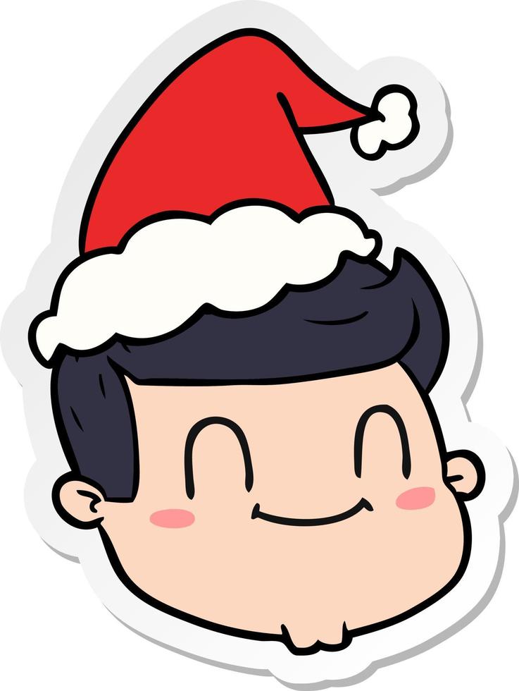 desenho de adesivo de um rosto masculino usando chapéu de papai noel vetor