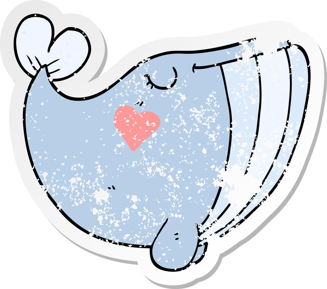 vinheta angustiada de uma baleia de desenho animado com coração de amor vetor