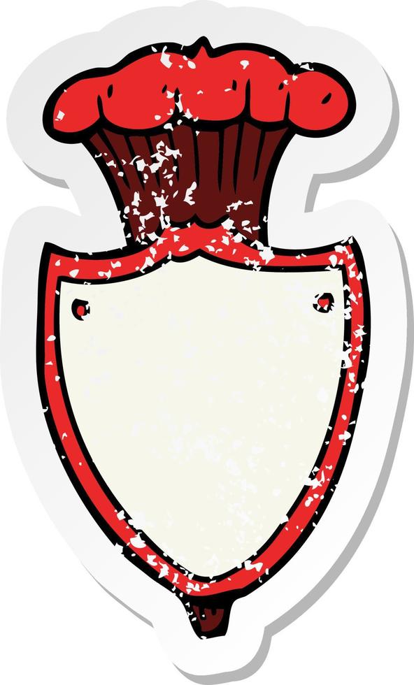 adesivo retrô angustiado de um escudo heráldico de desenho animado vetor