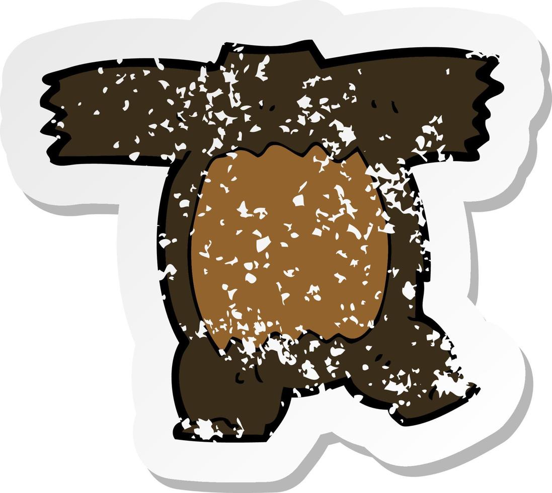adesivo retrô angustiado de um corpo de urso preto de desenho animado vetor