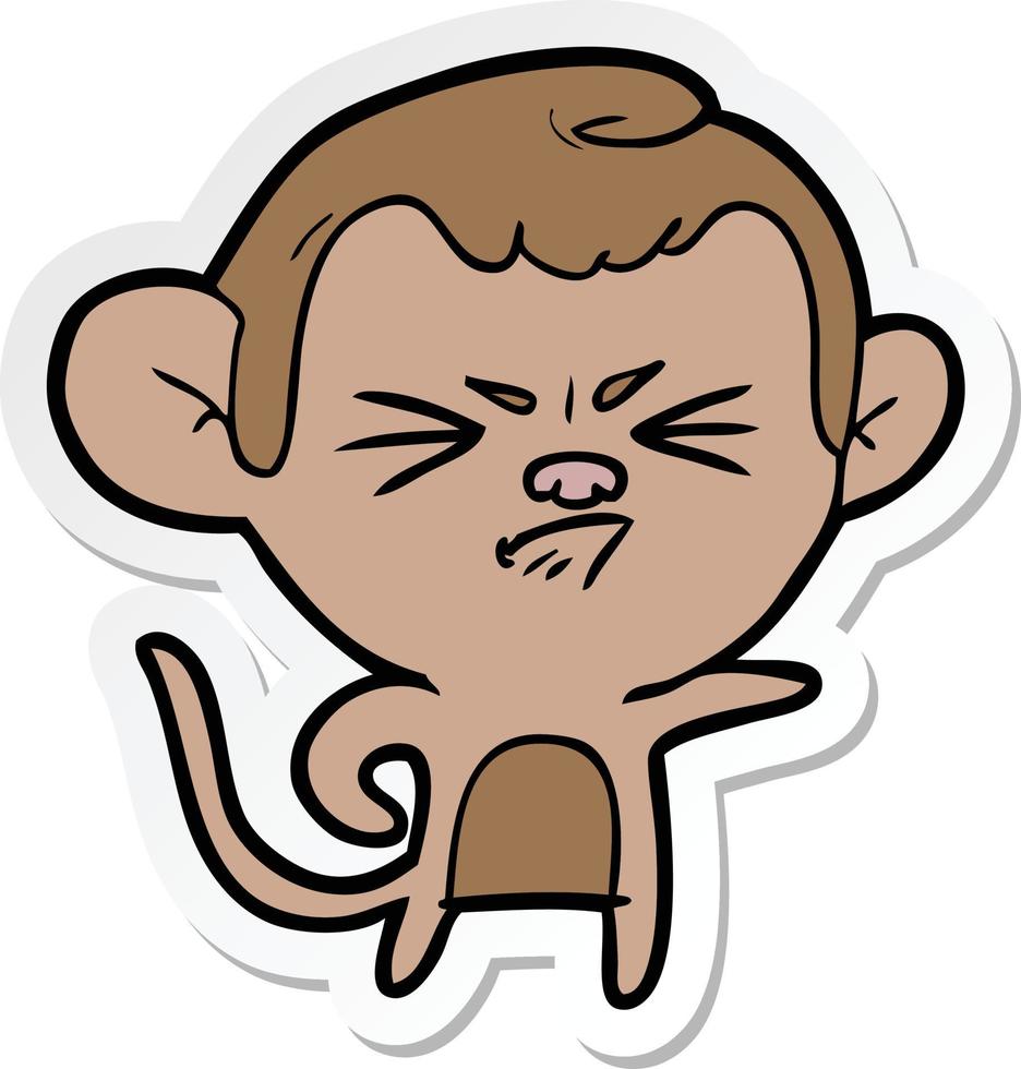 adesivo de um macaco irritado de desenho animado vetor