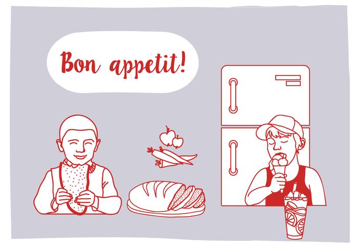 Ilustração gratuita do vetor Bon Appetit com personagens