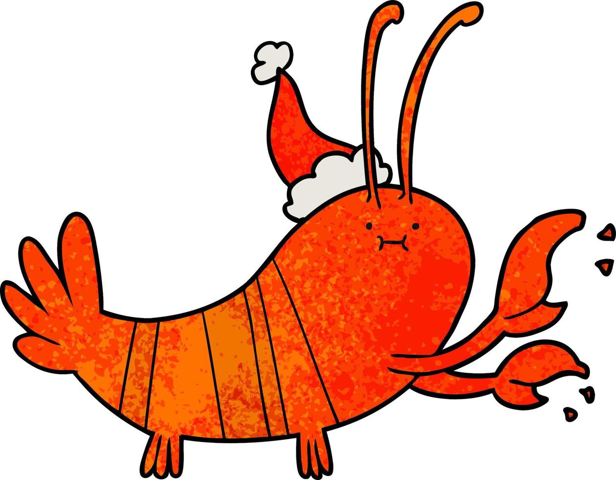 desenho texturizado de uma lagosta usando chapéu de papai noel vetor