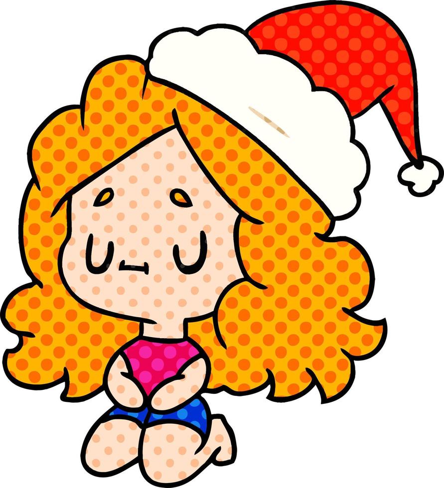 desenho de natal da garota kawaii vetor