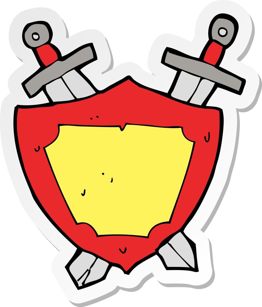 adesivo de um escudo de desenho animado e espadas vetor