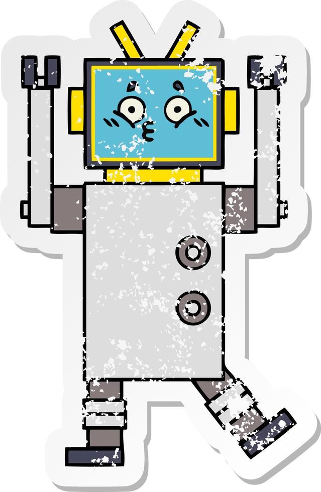 adesivo angustiado de um robô de desenho animado fofo vetor