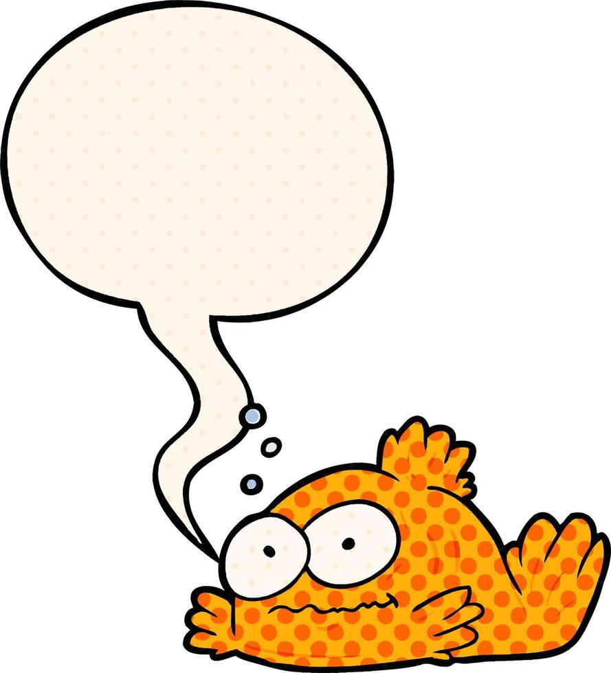 peixinho dourado de desenho animado e bolha de fala no estilo de quadrinhos vetor