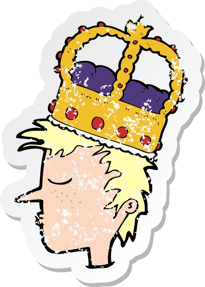 adesivo retrô angustiado de uma pessoa de desenho animado usando coroa vetor