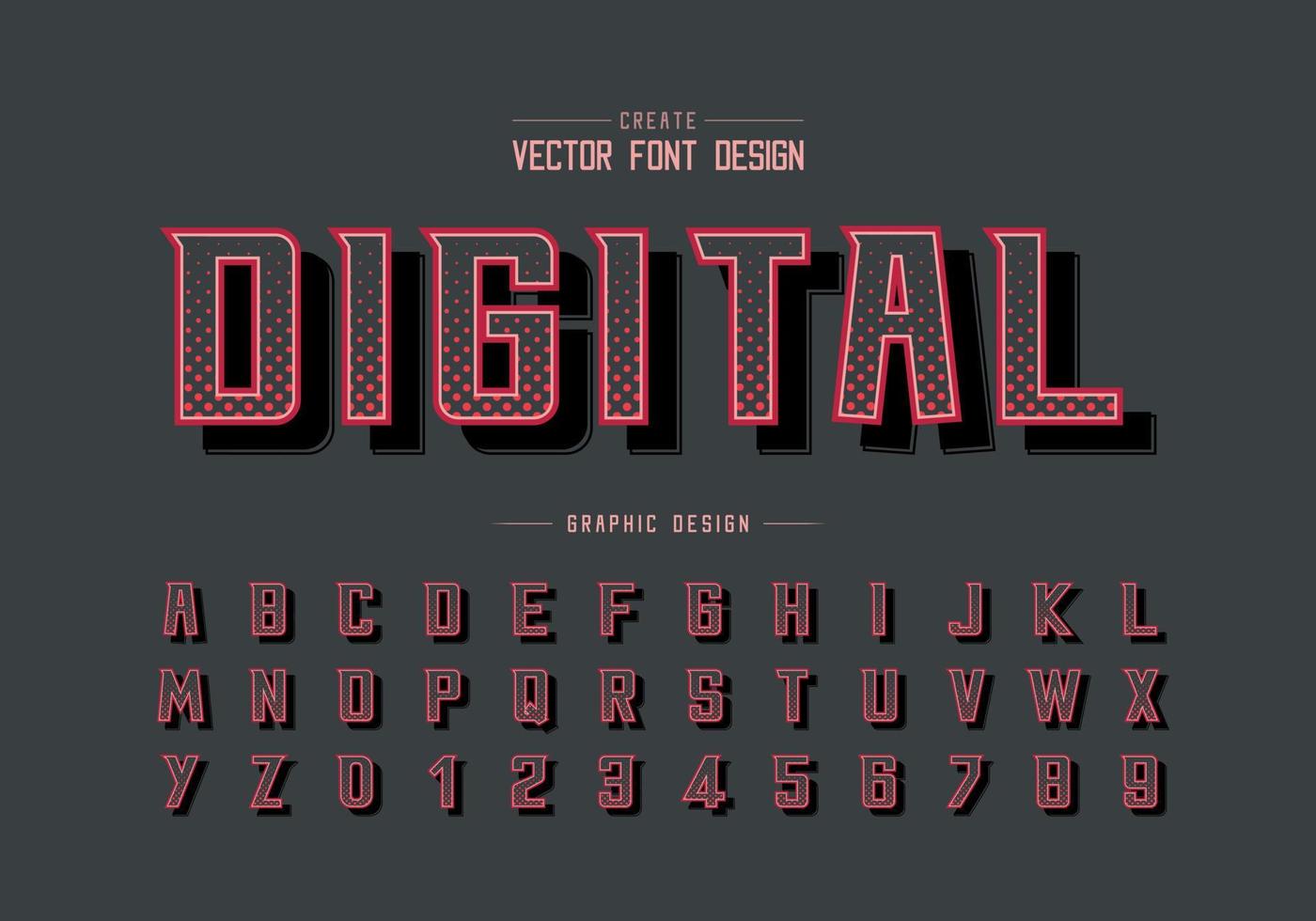 fonte de meio-tom e vetor de alfabeto, tipo de letra moderno em negrito digital e design de número de letra