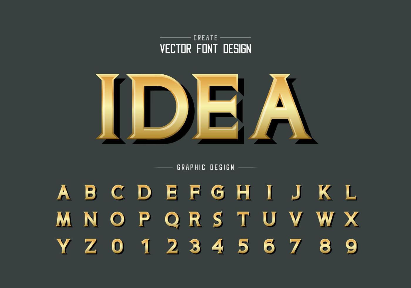 fonte de ouro e vetor de alfabeto, letra de tipo de ideia de ouro e design de número