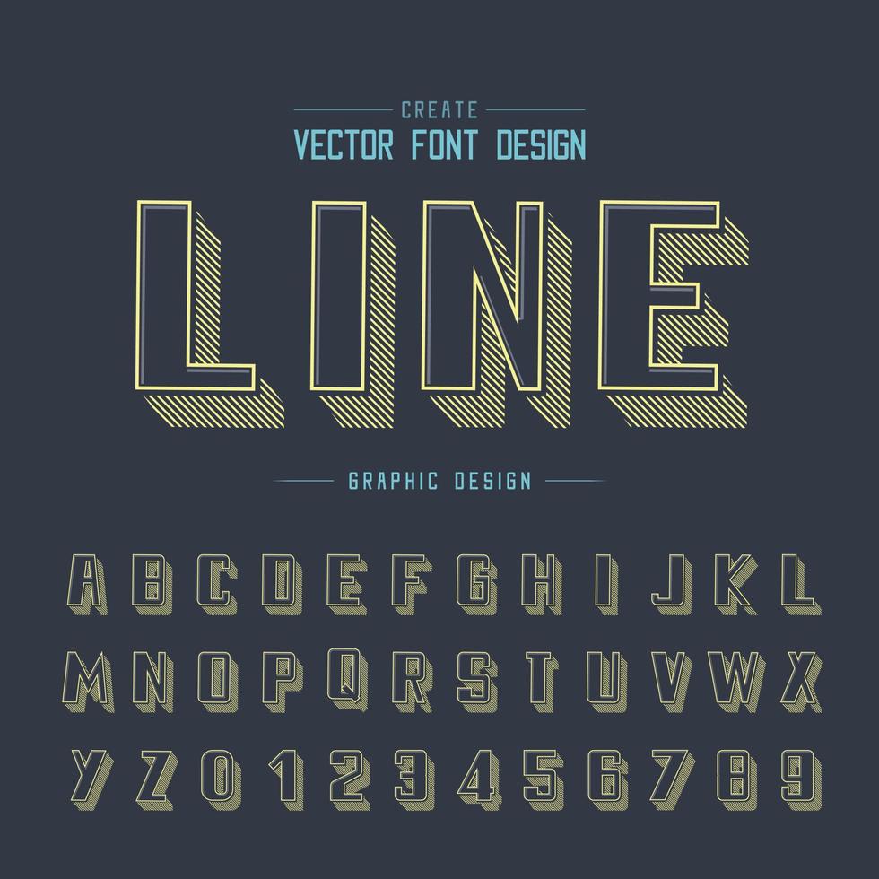 vetor de fonte e alfabeto, tipo de letra em negrito de sombra de linha e design de número, texto gráfico em fundo