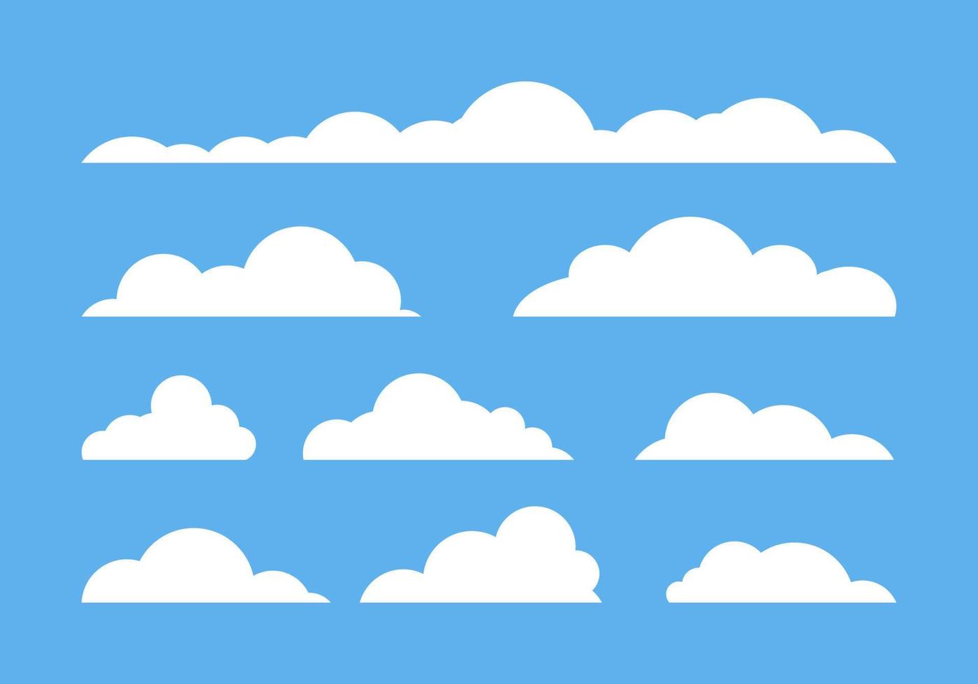 ícones de nuvem em fundo azul, coleção de vetores lisos e nublados