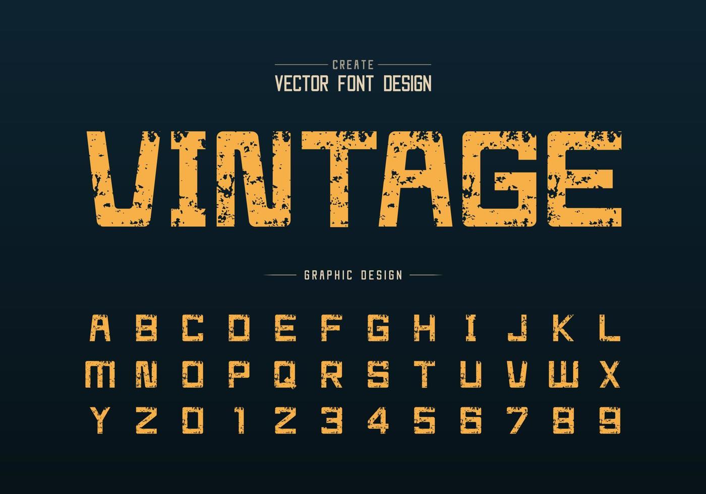 fonte vintage e vetor de alfabeto, letra de tipo quadrado de textura e design de número
