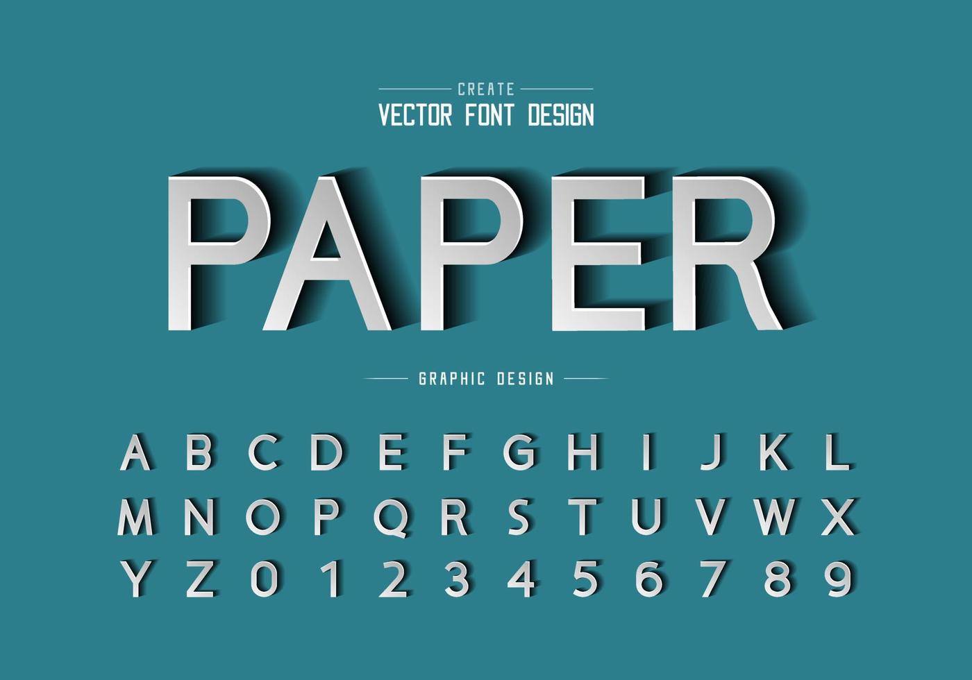 fonte de corte de papel e vetor de alfabeto, tipo de letra de design e número, texto gráfico em fundo