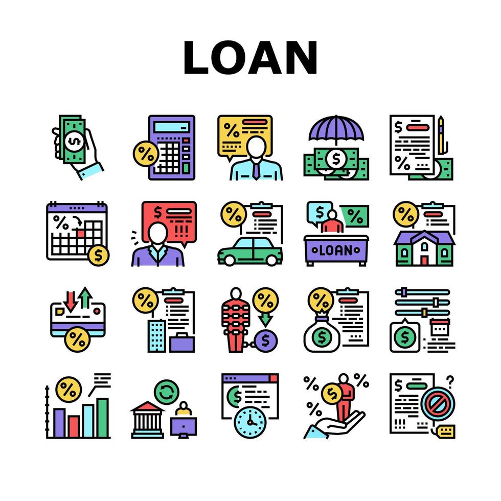 vetor de conjunto de ícones de coleção de crédito financeiro de empréstimo