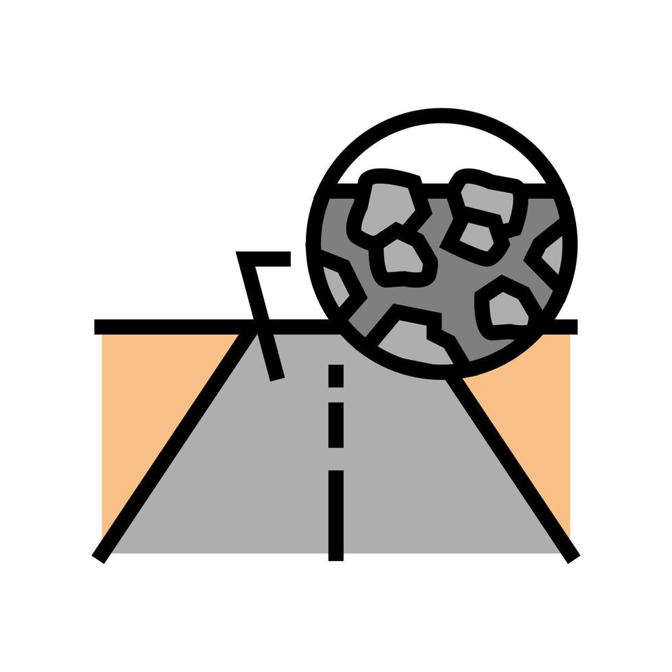 ilustração em vetor de ícone de cor de estrada de pedra caiu de cascalho