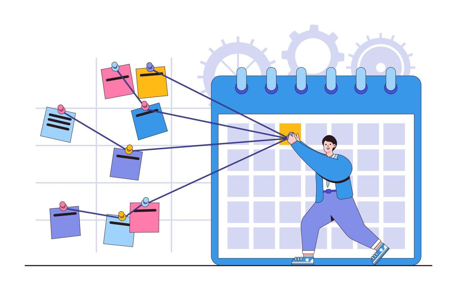 gerenciamento de fluxo de trabalho, otimização do processo de trabalho para obter os melhores resultados, gerenciamento de equipe, plano de desenvolvimento e conceitos de ideia de procedimento. gerente de empresário otimizando tarefas prioritárias para prazo vetor