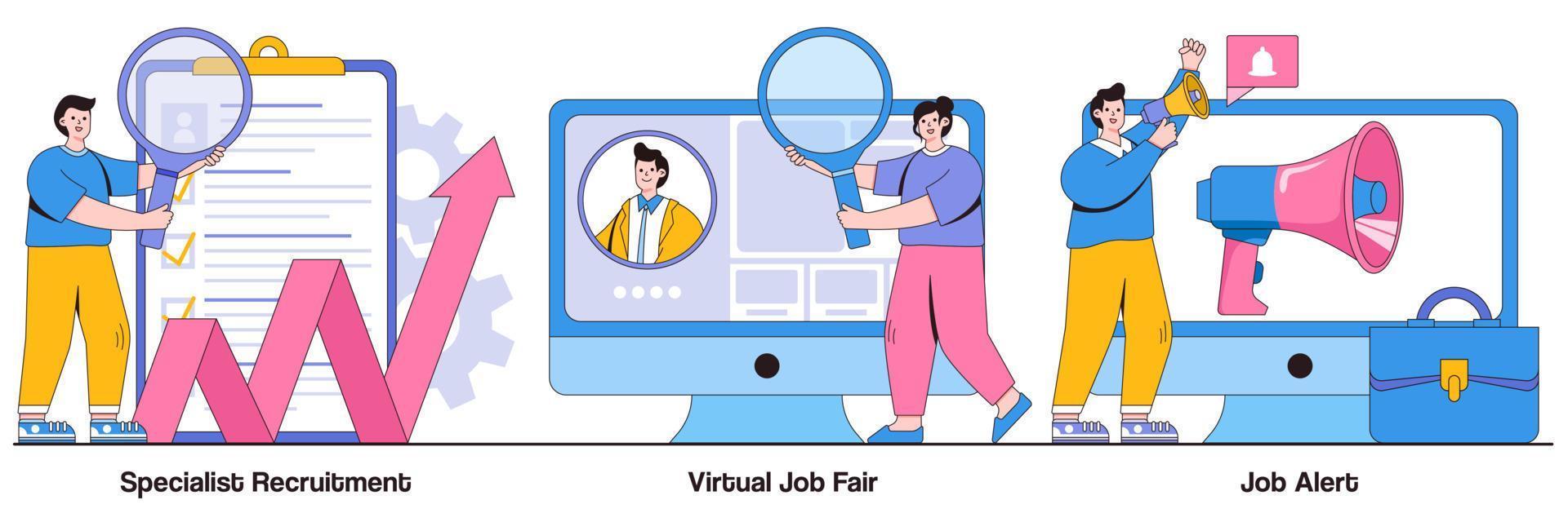 recrutamento especializado, feira de emprego virtual, alerta de emprego com pacote de ilustrações de personagens de pessoas vetor