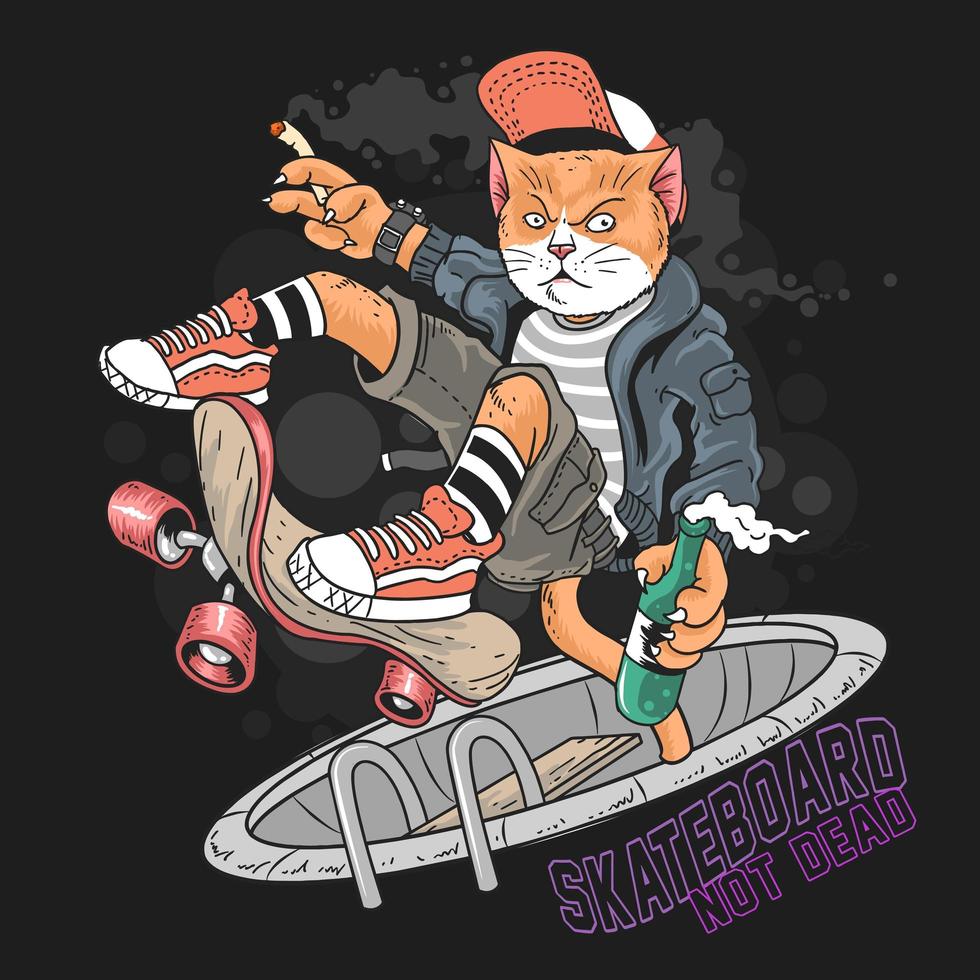 projeto do skate do gato do grunge vetor