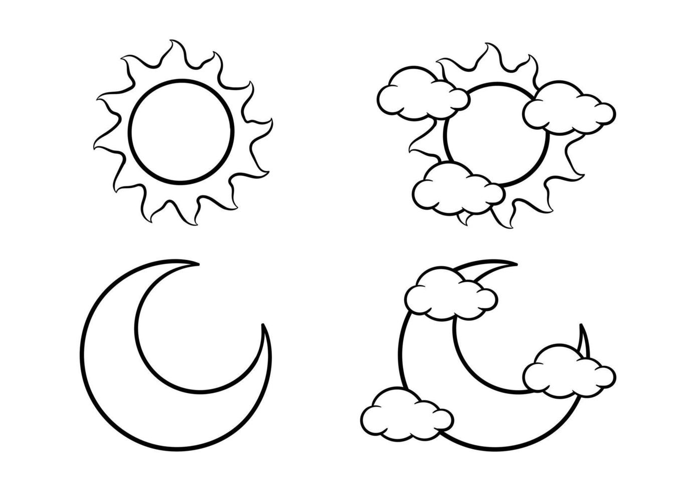 coleção de lua e sol desenhados à mão vetor