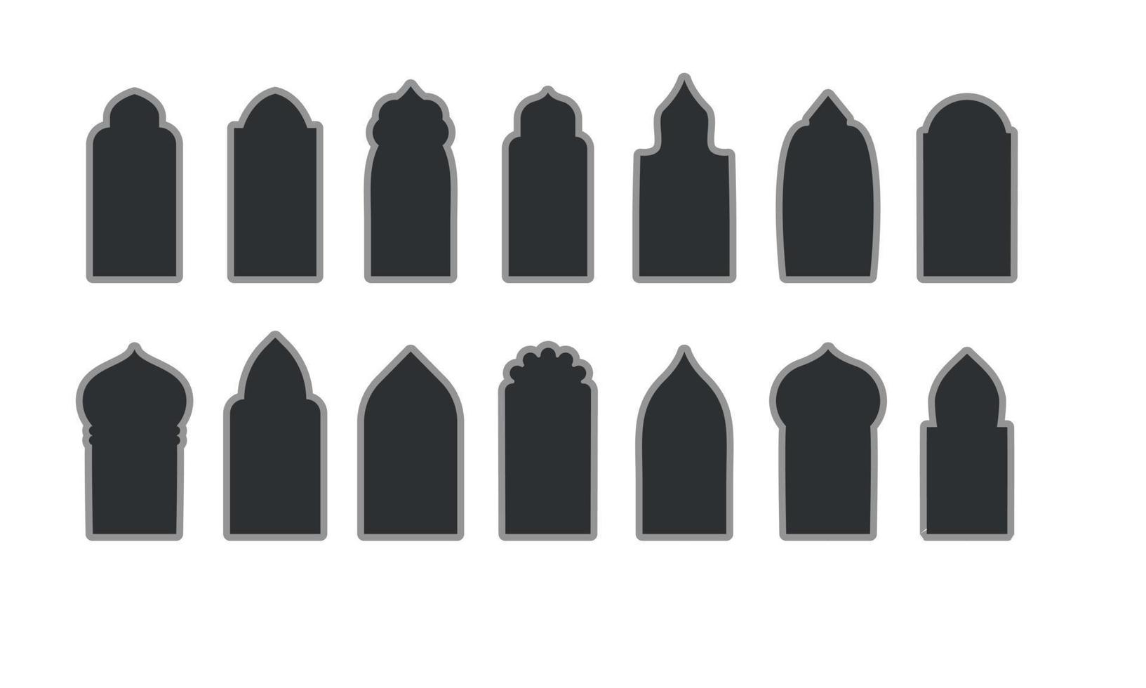 conjunto de janela e portas em arco árabe. formas de ramadan kareem. elementos de design porta, moldura, janela. ilustração vetorial vetor