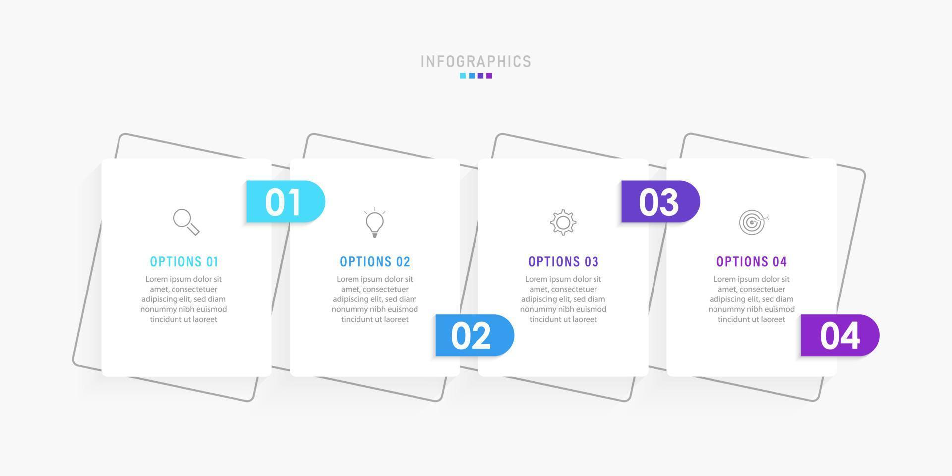 modelo de design de rótulo infográfico vetorial com ícones e 4 opções ou etapas. pode ser usado para diagrama de processo, apresentações, layout de fluxo de trabalho, banner, fluxograma, gráfico de informações. vetor