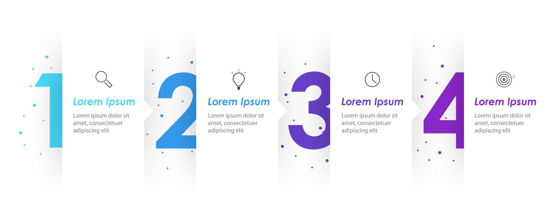 modelo de design de rótulo infográfico vetorial com ícones e 4 opções ou etapas. pode ser usado para diagrama de processo, apresentações, layout de fluxo de trabalho, banner, fluxograma, gráfico de informações. vetor