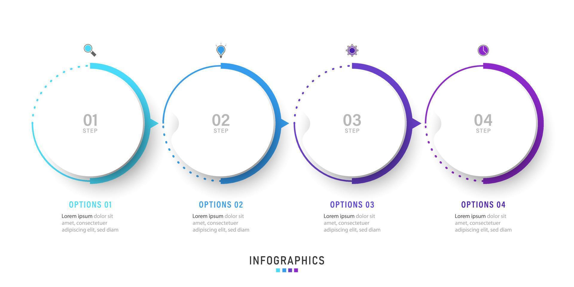 modelo de design de rótulo infográfico vetorial com ícones e 4 opções ou etapas. pode ser usado para diagrama de processo, apresentações, layout de fluxo de trabalho, banner, fluxograma, gráfico de informações. vetor