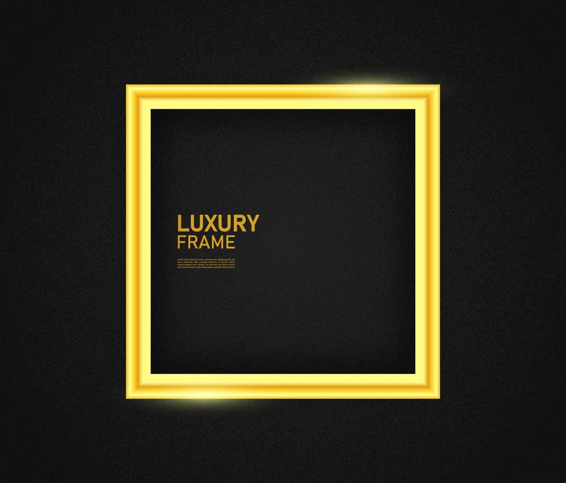 maquete de moldura dourada sobre um fundo preto. fundo quadrado de maquete dourada de luxo. vetor