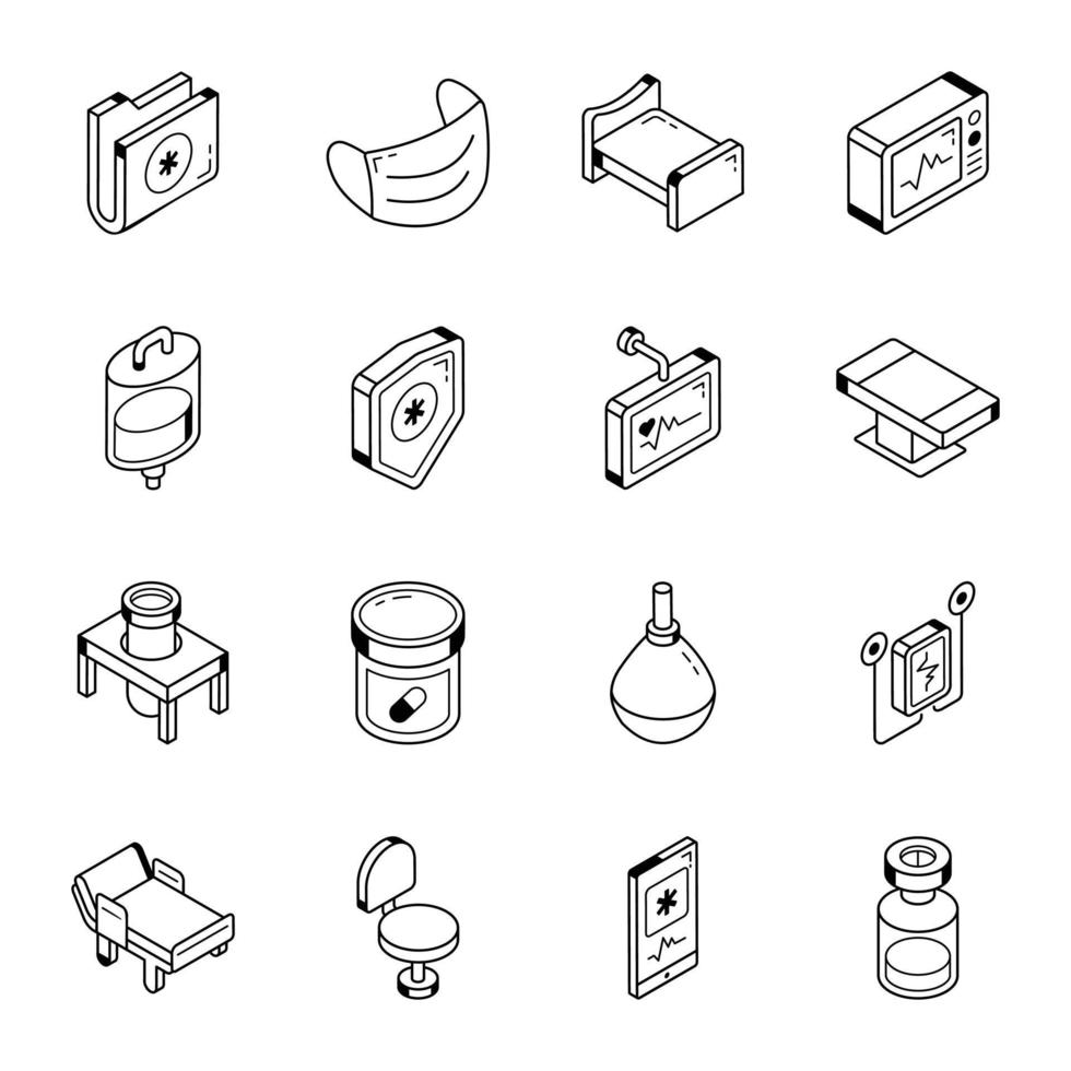 conjunto de ícones isométricos de saúde e médicos vetor