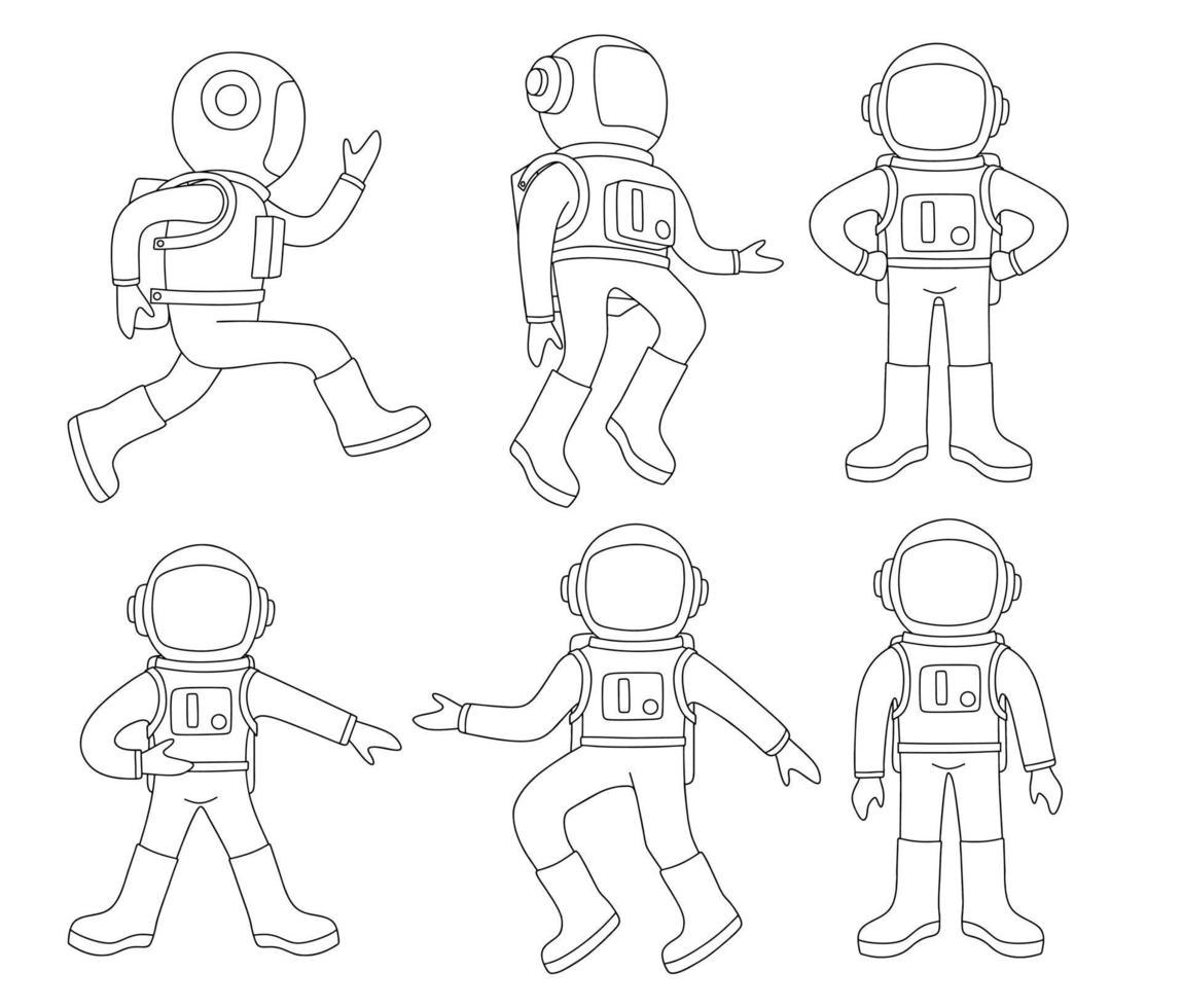 conjunto de doodle de astronauta fofo. vetor