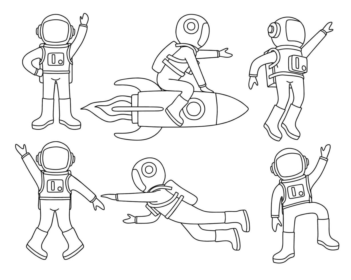 conjunto de doodle de astronauta fofo. vetor