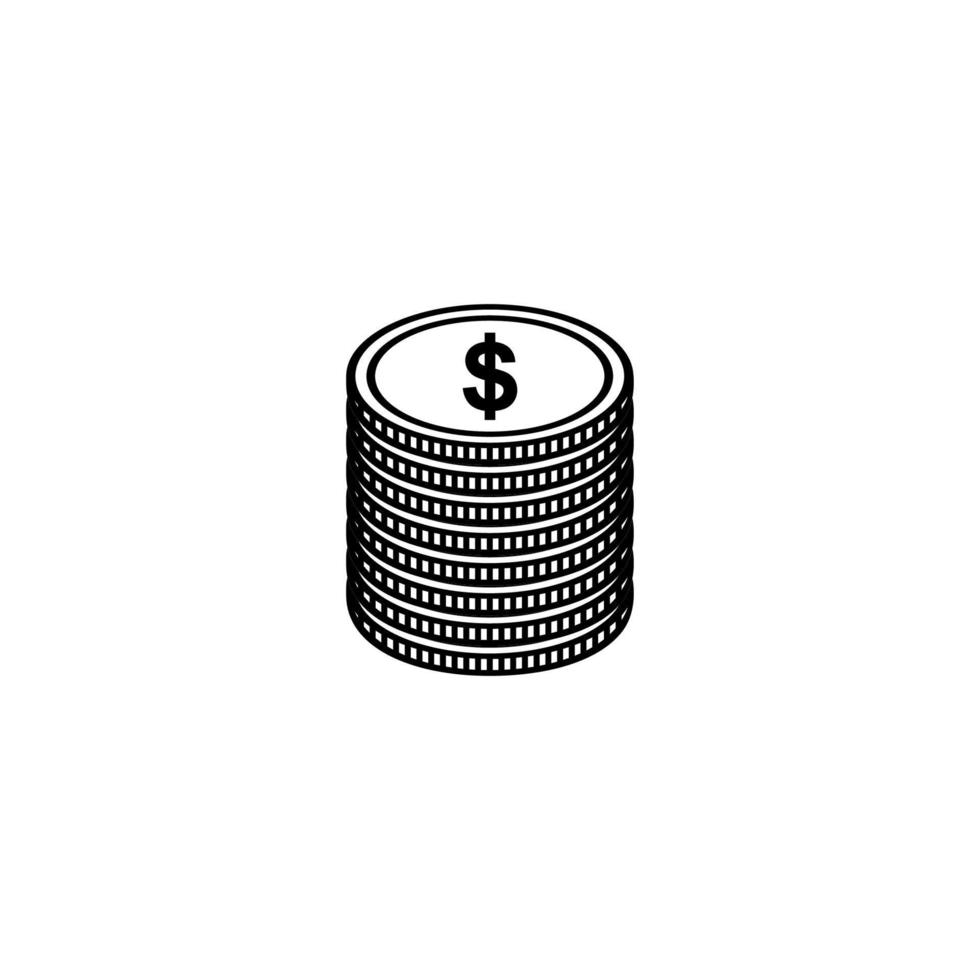 pilha de moeda dos eua, dólar, usd, pilha de símbolo de ícone de dinheiro. ilustração vetorial vetor