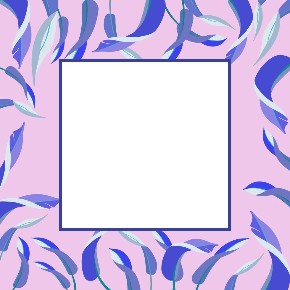 vector frame quadrado brilhante com folhas de bananeira no fundo rosa.